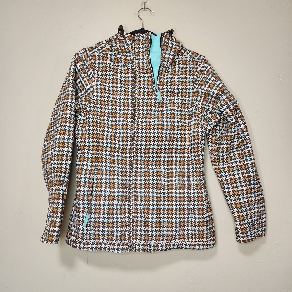 Burton Snowboarding Jacket Brown Houndstooth Womens Size Small